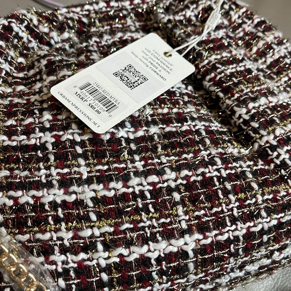 Urban expansions plaid herringbone bone mettalic thread knit bag clutch new - Picture 12 of 15